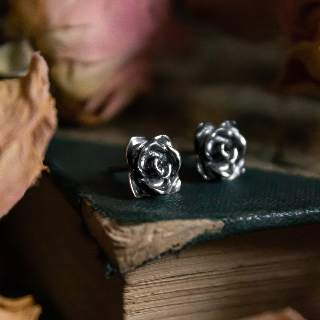 Aros Rosa pequeña plata envejecida